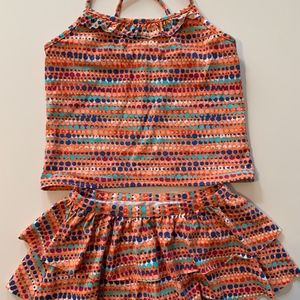 Garnet Hill Girls 14 Orange Dot Tankini Swim Skirt